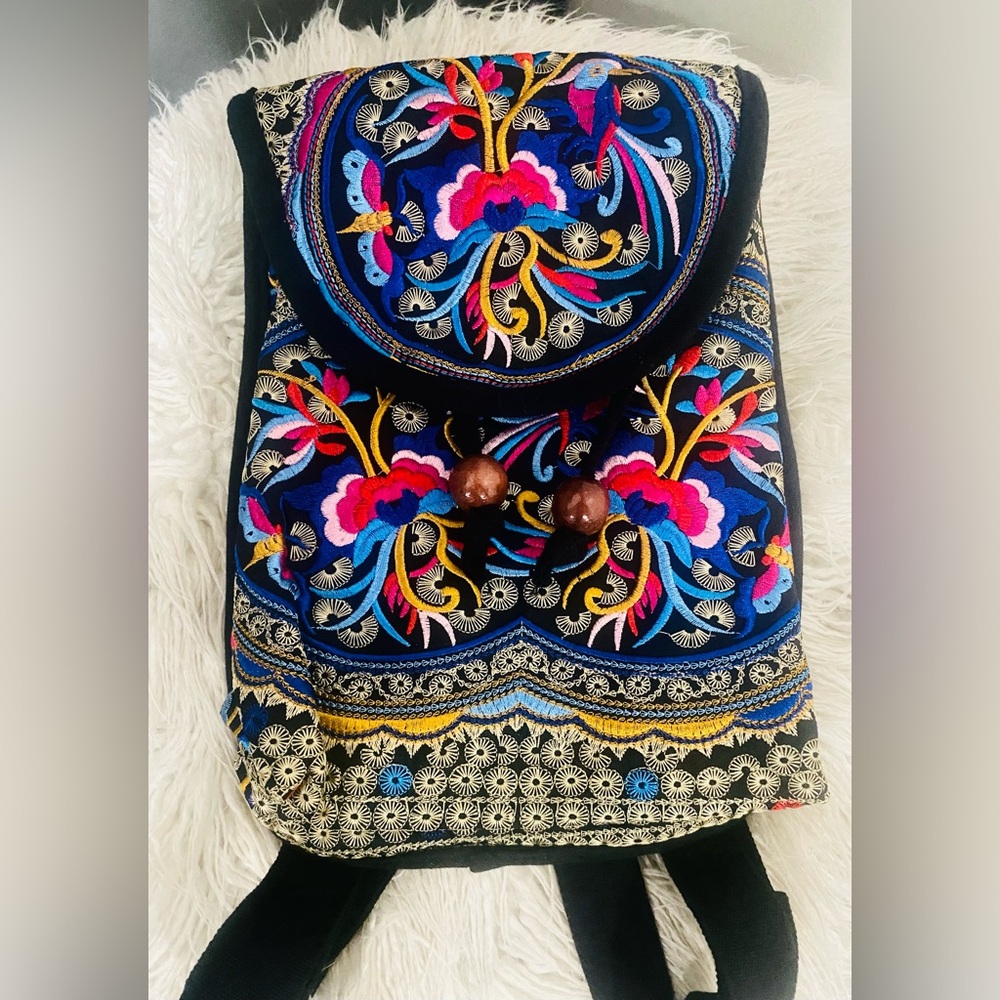 Floral Embroidered Vibrant colors medium size backpack